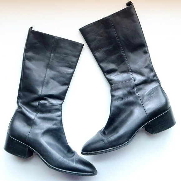 Bandolino Calabash Black Leather Half Calf Block Heel Boots Size 10 - Picture 1 of 15